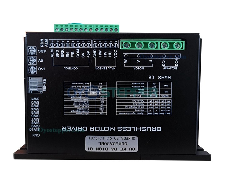Oukeda Brushless DC Motor Driver Controller 24-48V 30A 850W for Φ60mm/80mm/86mm BLDC Motor